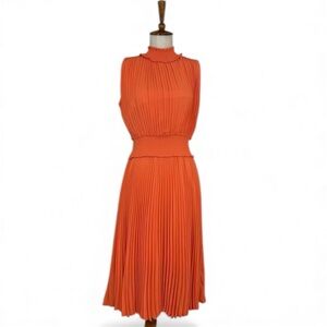 Nanette Lepore Smocked Dress Women’s‎ 6 Orange High Neck Sleeveless A-Line